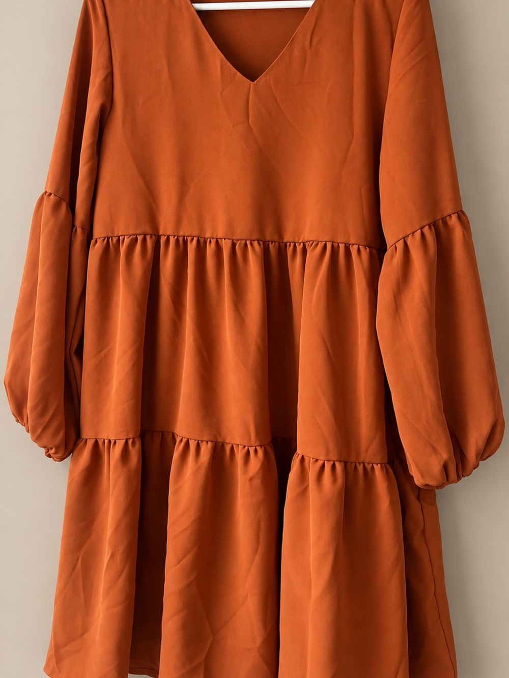 Women’s Tiered V-Neck Mini Dress in Burnt Orange